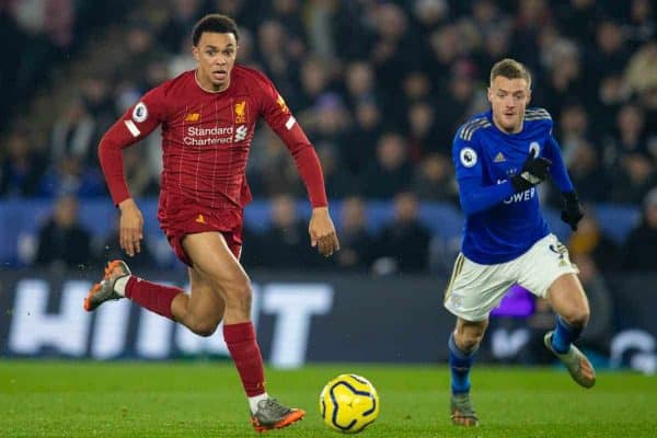 LEICESTER, ENGLAND - Thursday, December 26, 2019: Liverpool's Trent Alexander-Arnold during the FA Premier League match between Leicester City FC and Liverpool FC at the King Power Stadium. (Pic by David Rawcliffe/Propaganda)