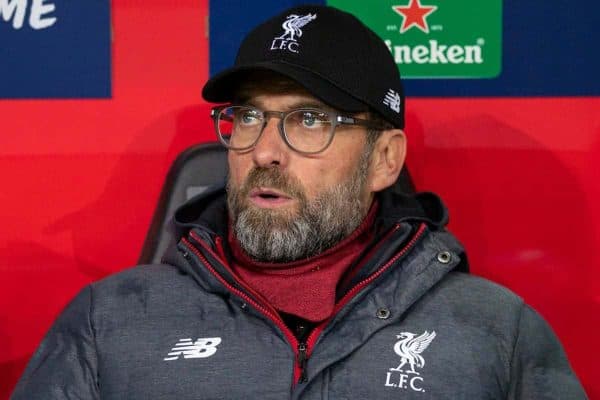 SALZBURG, AUSTRIA - Tuesday, December 10, 2019: Liverpool's manager Jürgen Klopp the final UEFA Champions League Group E match between FC Salzburg and Liverpool FC at the Red Bull Arena. (Pic by David Rawcliffe/Propaganda)