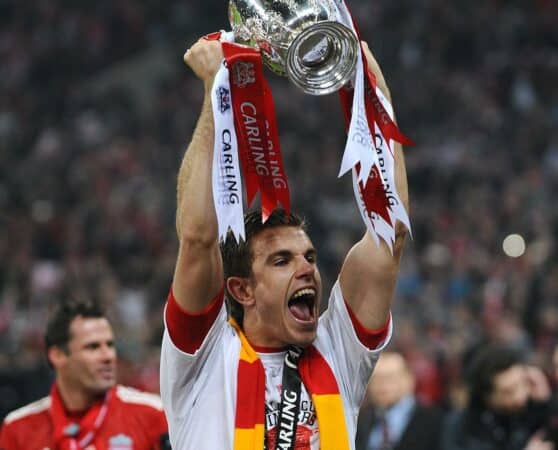 Jordan Henderson with League Cup trophy (Wembley, 2012) Image: PA Images / Alamy Stock Photo