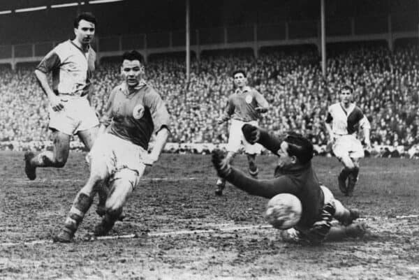 1957 - Billy Liddell scores for Liverpool against Blackburn Rovers (Image: Howard Talbot)