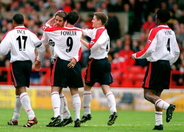 Premiership - Nottingham Forest v Liverpool - Fowler, Redknapp, Owen (Image: PA Images / Alamy Stock Photo)