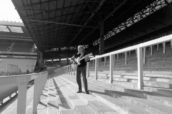 Gerry Marsden, The Kop, Anfield, 1995 (PA Images / Alamy Stock Photo)