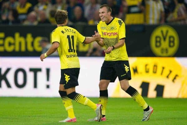 05.08.2011, Signal Iduna Park, Dortmund, GER, 1.FBL, Borussia Dortmund vs Hamburger SV, im Bild Jubel Mario Goetze (#11 Dortmund) und Kevin Grosskreutz (#19 Dortmund) nach dem 2:0 Dortmund // during during the 1.FBL, Borussia Dortmund vs Hamburger SV on 2011/08/05, Signal Iduna Park, Dortmund, Germany. EXPA Pictures © 2011, PhotoCredit: EXPA/ nph/ Kurth ****** out of GER / CRO / BEL ******