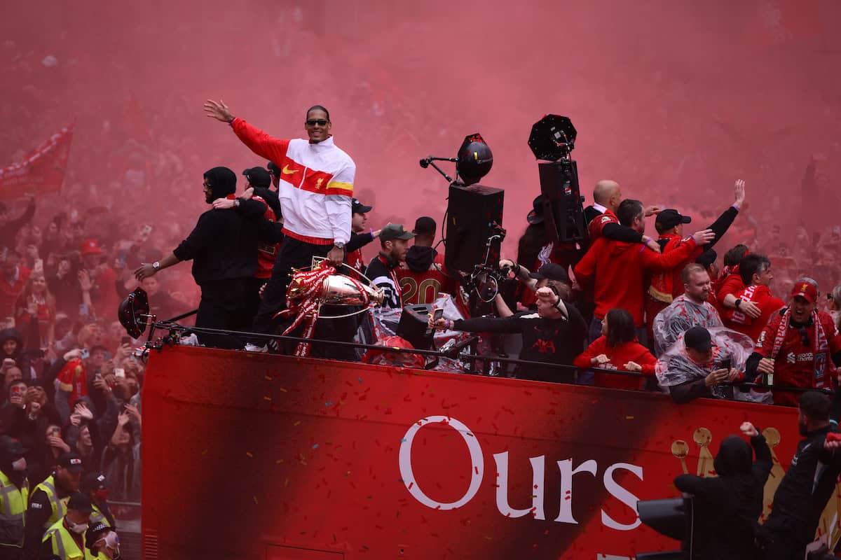 LIVERPOOL, ENGLAND - Monday, May 26, 2025: Liverpool's Virgil van Dijk during an open top bus parade through the city as the Reds celebrate winning the FA Premier League and becoming Champions of England for the 20th time. (Photo by David Rawcliffe/Propaganda)