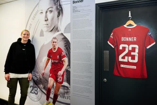 Liverpool FC Women player Gemma Bonner is honoured with a dressing room at the Liverpool FC Academy, 16/04/24. Photo: Nick Taylor/LFC