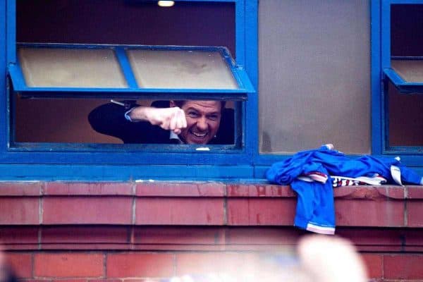 Rangers manager Steven Gerrard celebrates with fans at Ibrox (Robert Perry/PA)