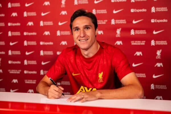 Federico Chiesa new signing of Liverpool at AXA Training Centre on August 28, 2024 in Kirkby, England. (Photo by Nikki Dyer - LFC/Liverpool FC via Getty Images)