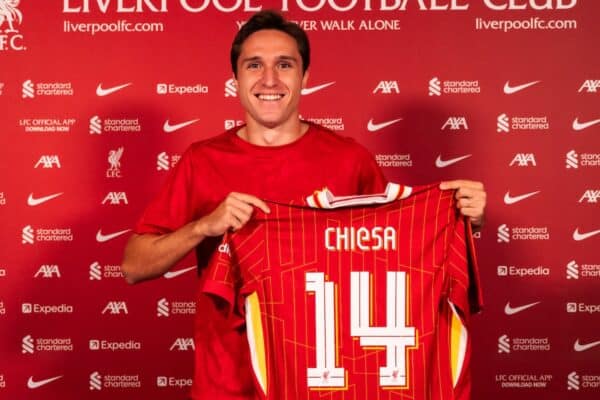 Federico Chiesa new signing of Liverpool at AXA Training Centre on August 28, 2024 in Kirkby, England. (Photo by Nikki Dyer - LFC/Liverpool FC via Getty Images)