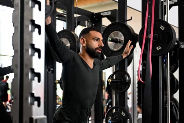 Mohamed Salah of Liverpool during a training session at AXA Training Centre on September 12, 2024 in Kirkby, England. (Photo by Andrew Powell/Liverpool FC via Getty Images)