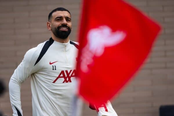 Mohamed Salah of Liverpool during a training session at AXA Training Centre on February 18, 2025 in Kirkby, England. (Photo by Nikki Dyer - LFC/Liverpool FC via Getty Images)