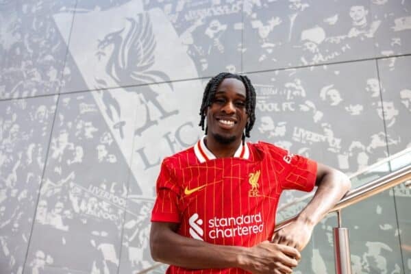 KIRKBY, ENGLAND - MAY 30: Jeremie Frimpong new signing of Liverpool at AXA Training Centre on May 30, 2025 in Kirkby, England. (Photo by Nikki Dyer - LFC/Liverpool FC via Getty Images)