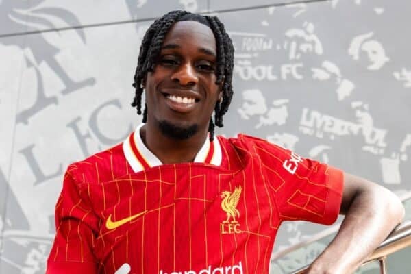KIRKBY, ENGLAND - MAY 30: Jeremie Frimpong new signing of Liverpool at AXA Training Centre on May 30, 2025 in Kirkby, England. (Photo by Nikki Dyer - LFC/Liverpool FC via Getty Images)