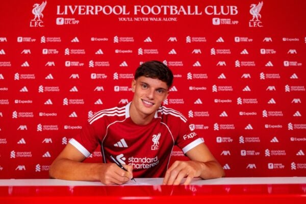 KIRKBY, ENGLAND - AUGUST 15: (THE SUN OUT. THE SUN ON SUNDAY OUT) Giovanni Leoni signs for Liverpool FC at AXA Training Centre on August 15, 2025 in Kirkby, England. (Photo by Nikki Dyer - LFC/Liverpool FC via Getty Images)