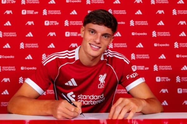 KIRKBY, ENGLAND - AUGUST 15: (THE SUN OUT. THE SUN ON SUNDAY OUT) Giovanni Leoni signs for Liverpool FC at AXA Training Centre on August 15, 2025 in Kirkby, England. (Photo by Nikki Dyer - LFC/Liverpool FC via Getty Images)
