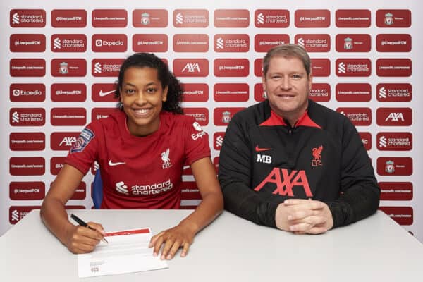 Liverpool Women player Hannah Silcock signs her first pro contract at Solar Campus, 30/09/22.  Photo: Nick Taylor/LFC