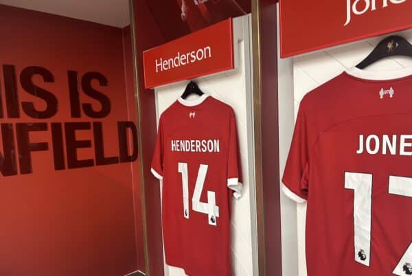 Liverpool changing dressing room shirts, 2023