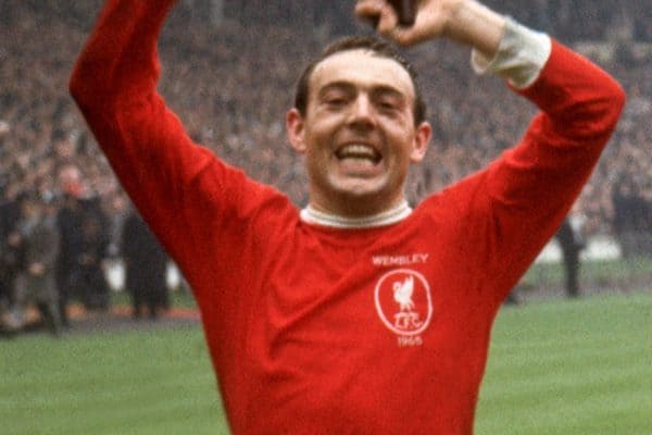 Liverpool's winning goalscorer Ian St John celebrates winning the FA Cup