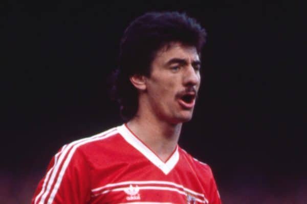 WREXHAM, WALES - Wednesday, May 2 1984: Wales and Liverpool striker Ian Rush in action against England during the British Home Championship match at the Racecourse Ground. (Pic by Steve Hale/Propaganda)