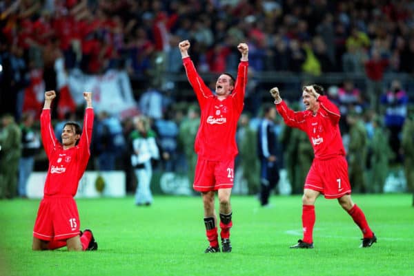 Berger, Carragher and Smicer (UEFA Cup Final 2001, Cardiff) PA Media Image