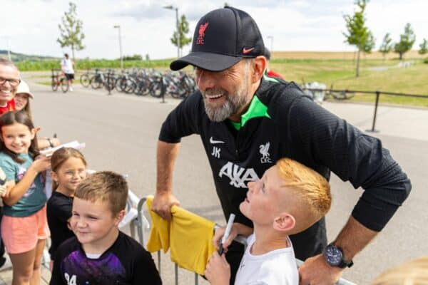 DONESCHINGEN, GERMANY - Sunday, July 23, 2023: Liverpool's greets supporters before a pre-season training session at their camp in Germany. (Pic by David Rawcliffe/Propaganda)