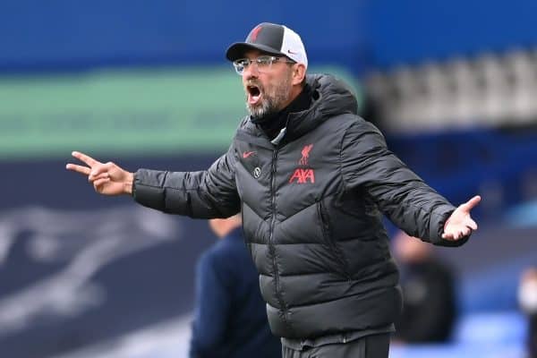 Liverpool manager Jurgen Klopp on the touchline during the Premier League match at Goodison Park, Liverpool.