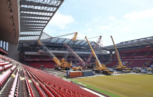 Work continues on the New Anfield Road Stand  at Anfield, 29/05/23.

Photo: Nick Taylor/LFC