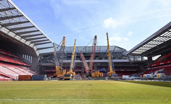 Work continues on the New Anfield Road Stand  at Anfield, 29/05/23.

Photo: Nick Taylor/LFC