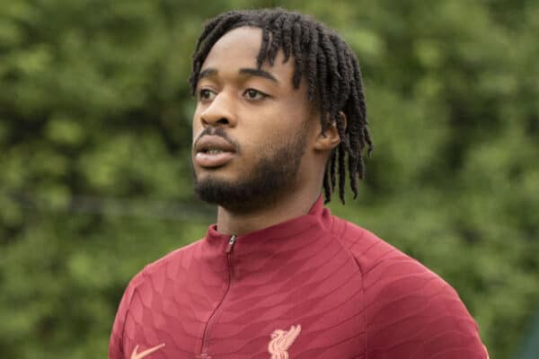 LIVERPOOL, ENGLAND - Sunday, May 1, 2022: Liverpool's James Balagizi during the pre-match warm-up before the Premier League 2 Division 1 match between Liverpool FC Under-23's and Manchester United FC Under-23's at the Liverpool Academy. (Pic by Jessica Hornby/Propaganda)