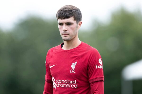 KIRKBY, ENGLAND - Saturday, September 3, 2022: Liverpool's Layton Stewart during the Premier League 2 Division 1 match between Liverpool FC Under-18's and Manchester United FC Under-18's at the Liverpool Academy. (Pic by Jessica Hornby/Propaganda)