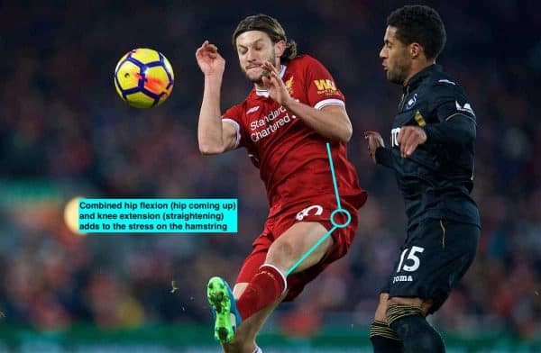 LIVERPOOL, ENGLAND - Boxing Day, Tuesday, December 26, 2017: Liverpool's Adam Lallana and Swansea City's Wayne Routledge during the FA Premier League match between Liverpool and Swansea City at Anfield. (Pic by David Rawcliffe/Propaganda)