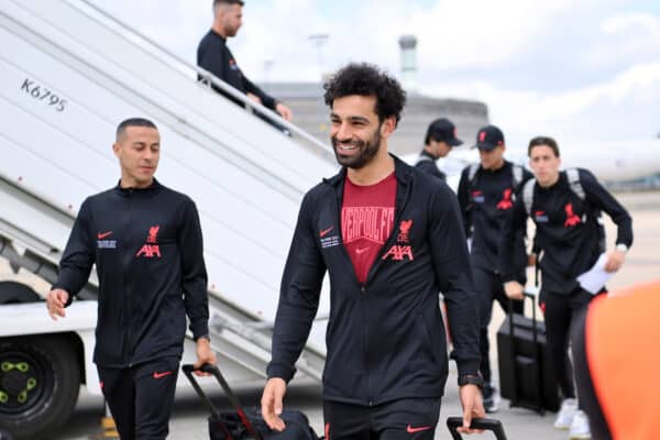 PARIS, FRANCE - MAY 27: Mohamed Salah of Liverpool arrives during the Liverpool FC arrival on May 27, 2022 in Paris, France. Liverpool FC will face Real Madrid in the UEFA Champions League final on May 28, 2022. (Photo by UEFA)