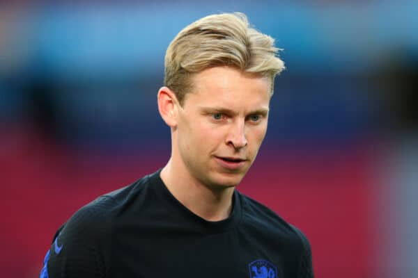 BUDAPEST, HUNGARY - JUNE 26: Frenkie de Jong of Netherlands looks on during the Netherlands Training Session ahead of the UEFA Euro 2020 Round of 16 match between Netherlands and Czech Republic at Puskas Arena on June 26, 2021 in Budapest, Hungary. (UEFA)