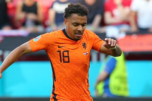 BUDAPEST, HUNGARY - JUNE 27: Tomas Vaclik of Czech Republic intercepts Donyell Malen of Netherlands during the UEFA Euro 2020 Championship Round of 16 match between Netherlands and Czech Republic at Puskas Arena on June 27, 2021 in Budapest, Hungary. (Photo by Alex Livesey - UEFA)