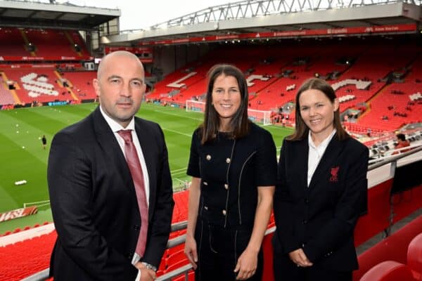 LIVERPOOL, ENGLAND - SEPTEMBER 07: (THE SUN OUT, THE SUN ON SUNDAY OUT)  of Liverpool and  of Everton in action during the Barclays Women's Super League match between Liverpool and Everton at Anfield on September 07, 2025 in Liverpool, England. (Photo by Nick Taylor/Liverpool FC/Liverpool FC via Getty Images)