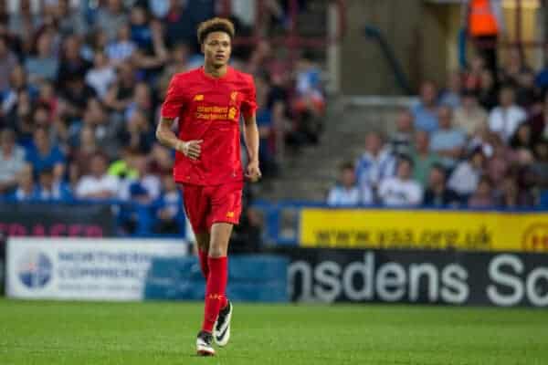 HUDDERSFIELD, ENGLAND - Wednesday, July 20, 2016: Liverpool's Shamal George in action against Huddersfield Town during the Shankly Trophy pre-season friendly match at the John Smith’s Stadium. (Pic by Paul Greenwood/Propaganda)