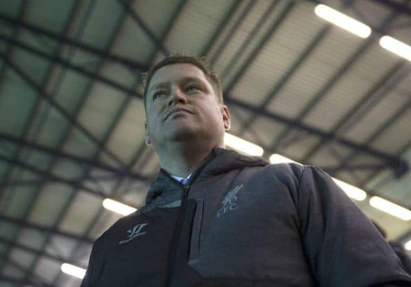 WIDNES, ENGLAND - Wednesday, March 25, 2015: Liverpool Ladies' coach Matt Beard watches from the dugout against Sunderland AFC Ladies during the FA Women's Super League match at the Halton Stadium. (Pic by Gareth Jones/Propaganda)