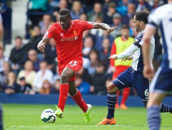 WEST BROMWICH, ENGLAND - Saturday, April 25, 2015: Liverpool's Mario Balotelli in action against West Bromwich Albion FC during the Premier League match at the Hawthorns. (Pic by David Rawcliffe/Propaganda)