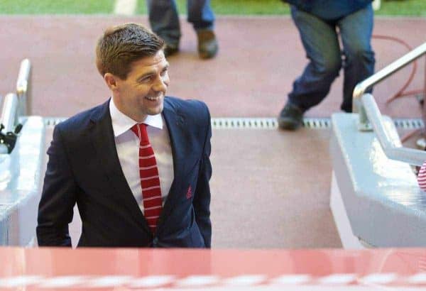 LIVERPOOL, ENGLAND - Saturday, May 16, 2015: Liverpool's captain Steven Gerrard arrives at Anfield ahead of his final home game for the Reds before the Premier League game against Crystal Palace at Anfield. (Pic by David Rawcliffe/Propaganda)