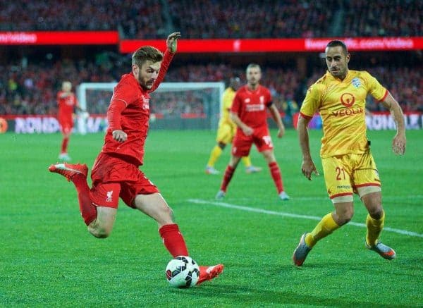 ADELAIDE, AUSTRALIA - Monday, July 20, 2015: Liverpool's Adam Lallana in action against Adelaide United during a preseason friendly match at the Adelaide Oval on day eight of the club's preseason tour. (Pic by David Rawcliffe/Propaganda)