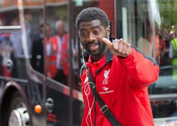 SWINDON, ENGLAND - Sunday, August 2, 2015: Liverpool's Kolo Toure arrives at the County Ground for the friendly match against Swindon Town. (Pic by Mark Hawkins/Propaganda)