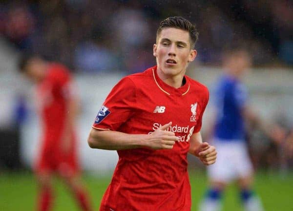 SOUTHPORT, ENGLAND - Wednesday, August 19, 2015: Liverpool's Harry Wilson in action against Everton during the Under 21 FA Premier League match at Haig Avenue. (Pic by David Rawcliffe/Propaganda)