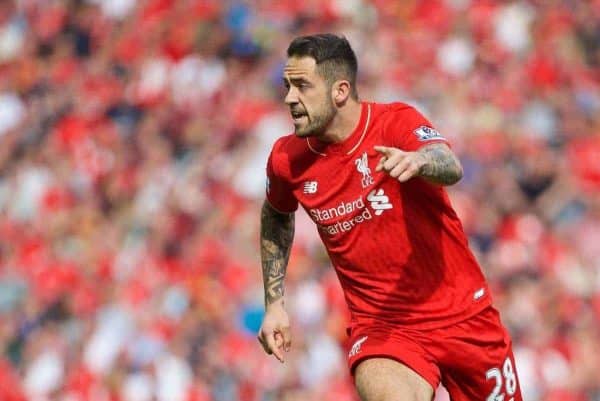 LIVERPOOL, ENGLAND - Saturday, August 29, 2015: Liverpool's Danny Ings in action against West Ham United during the Premier League match at Anfield. (Pic by David Rawcliffe/Propaganda)