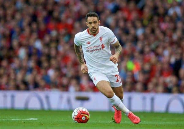 MANCHESTER, ENGLAND - Saturday, September 12, 2015: Liverpool's Danny Ings in action against Manchester United during the Premier League match at Old Trafford. (Pic by David Rawcliffe/Propaganda)