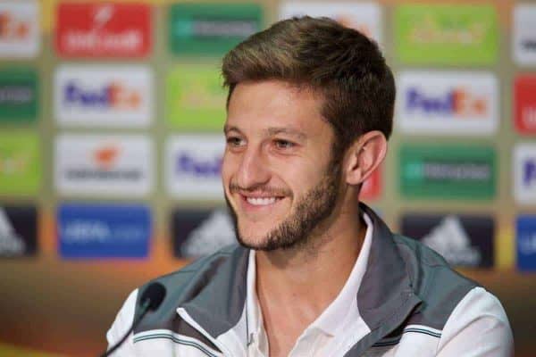 BORDEAUX, FRANCE - Wednesday, September 16, 2015: Liverpool's Adam Lallana during a press conference ahead of the UEFA Europa League Group Stage Group B match against FC Girondins de Bordeaux at the Nouveau Stade de Bordeaux. (Pic by David Rawcliffe/Propaganda)