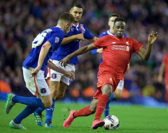 LIVERPOOL, ENGLAND - Wednesday, September 23, 2015: Liverpool's Nathaniel Clyne in action during the Football League Cup 3rd Round match against Carlisle United at Anfield. (Pic by David Rawcliffe/Propaganda)