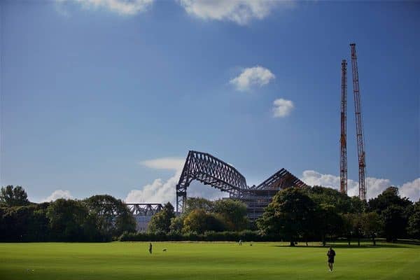 LIVERPOOL, ENGLAND - Saturday, September 26, 2015: Liverpool's Main Stand at Anfield as seen across Stanley Park (Pic by David Rawcliffe/Propaganda)