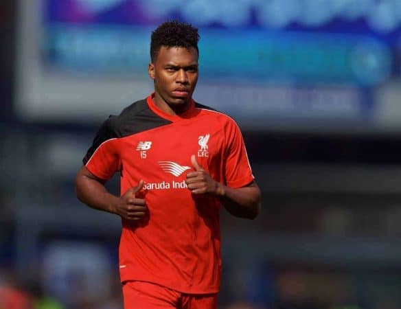 LIVERPOOL, ENGLAND - Sunday, October 4, 2015: Liverpool's Daniel Sturridge before the Premier League match against Everton at Goodison Park, the 225th Merseyside Derby. (Pic by David Rawcliffe/Propaganda)