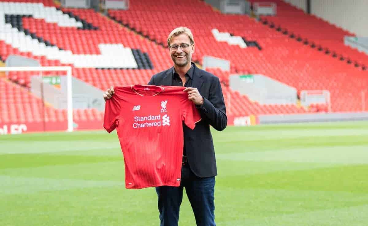 LIVERPOOL, ENGLAND - Friday, October 9, 2015: Liverpool announce German Jürgen Klopp as new manager during a press conference at Anfield. (Pic by David Rawcliffe/Propaganda)