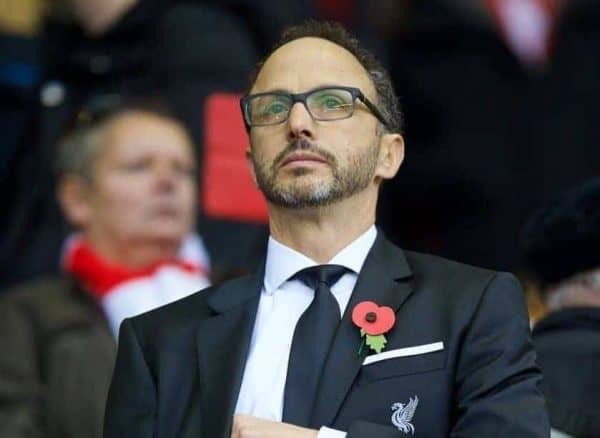 LIVERPOOL, ENGLAND - Sunday, October 25, 2015: Liverpool Director Michael Gordon in the director's box before the Premier League match against Southampton at Anfield. (Pic by David Rawcliffe/Propaganda)