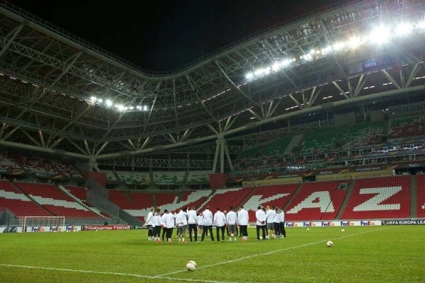 KAZAN, RUSSIA - Wednesday, November 4, 2015: Liverpool players during a training session at the Kazan Arena ahead of the UEFA Europa League Group Stage Group B match against FC Rubin Kazan. (Pic by Oleg Nikishin/Propaganda)